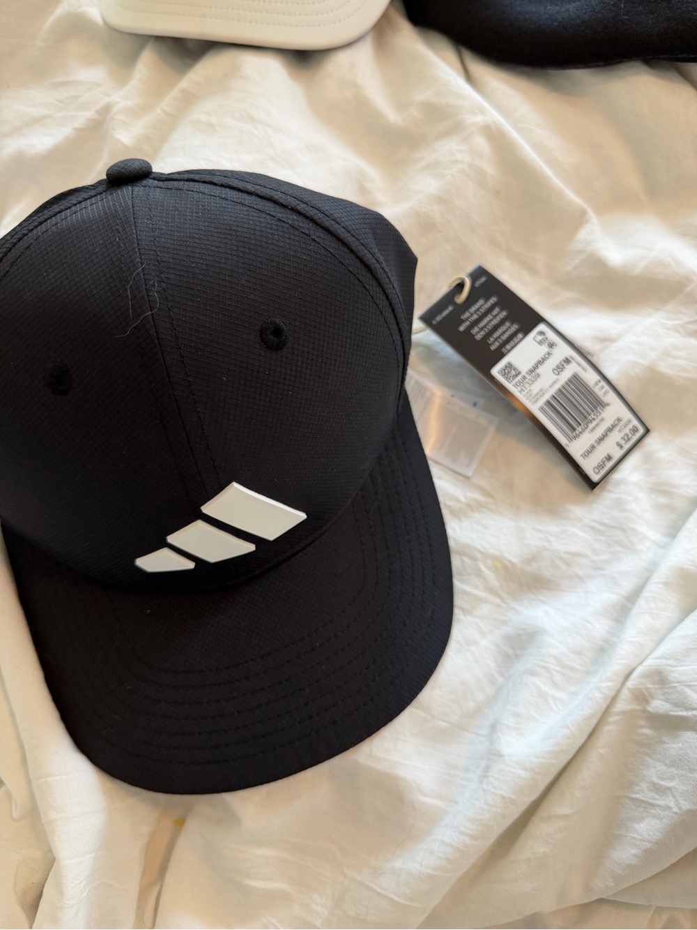 adidas Black Snapback Hat with White Three-Stripe Logo